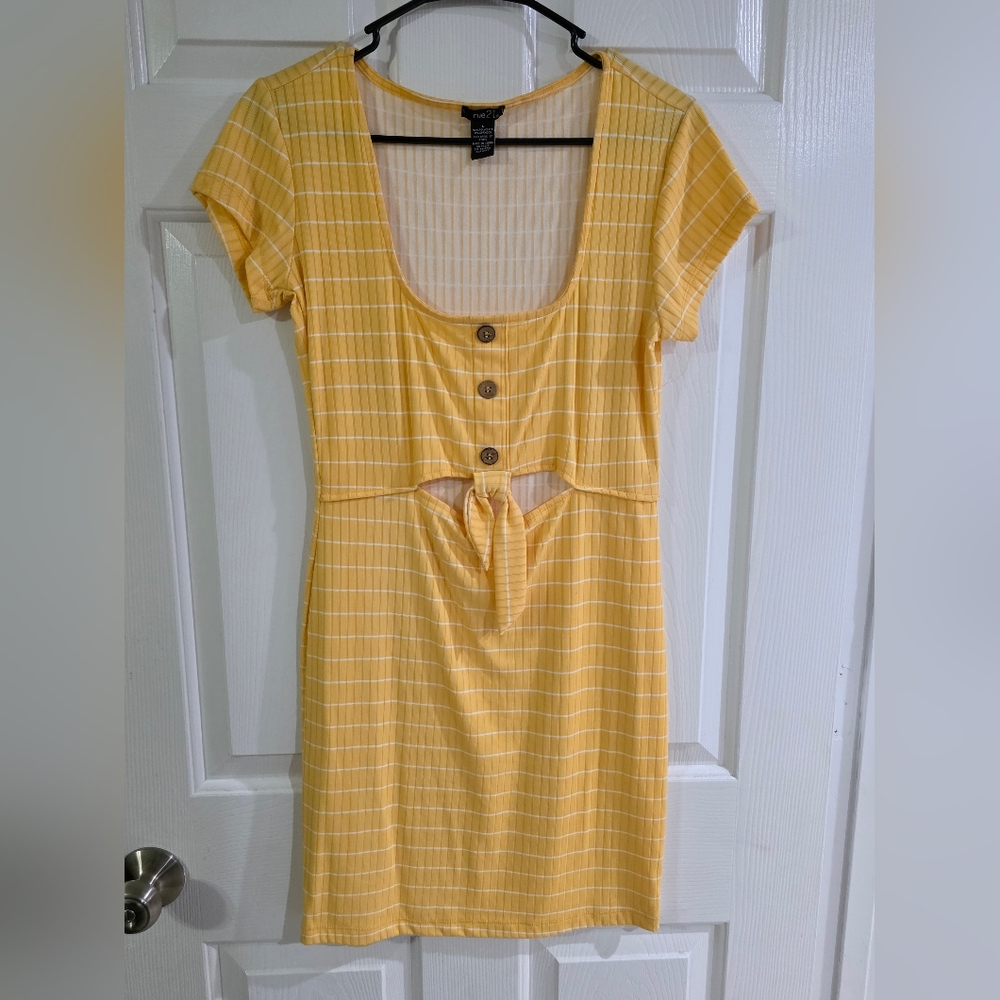 Yellow Striped Dress with Button Detail